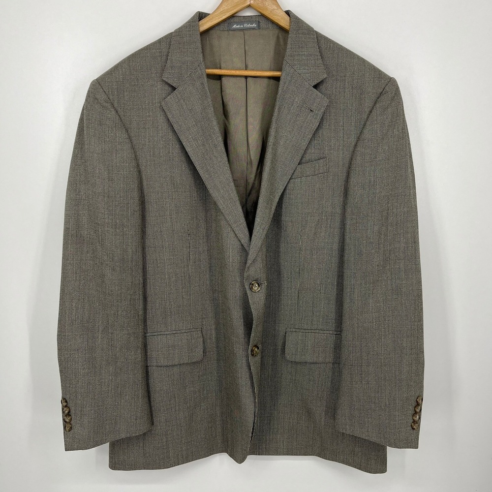 Oscar de la Renta Mens 47R Silk Wool Blazer Brown Micro Check Sport Coat